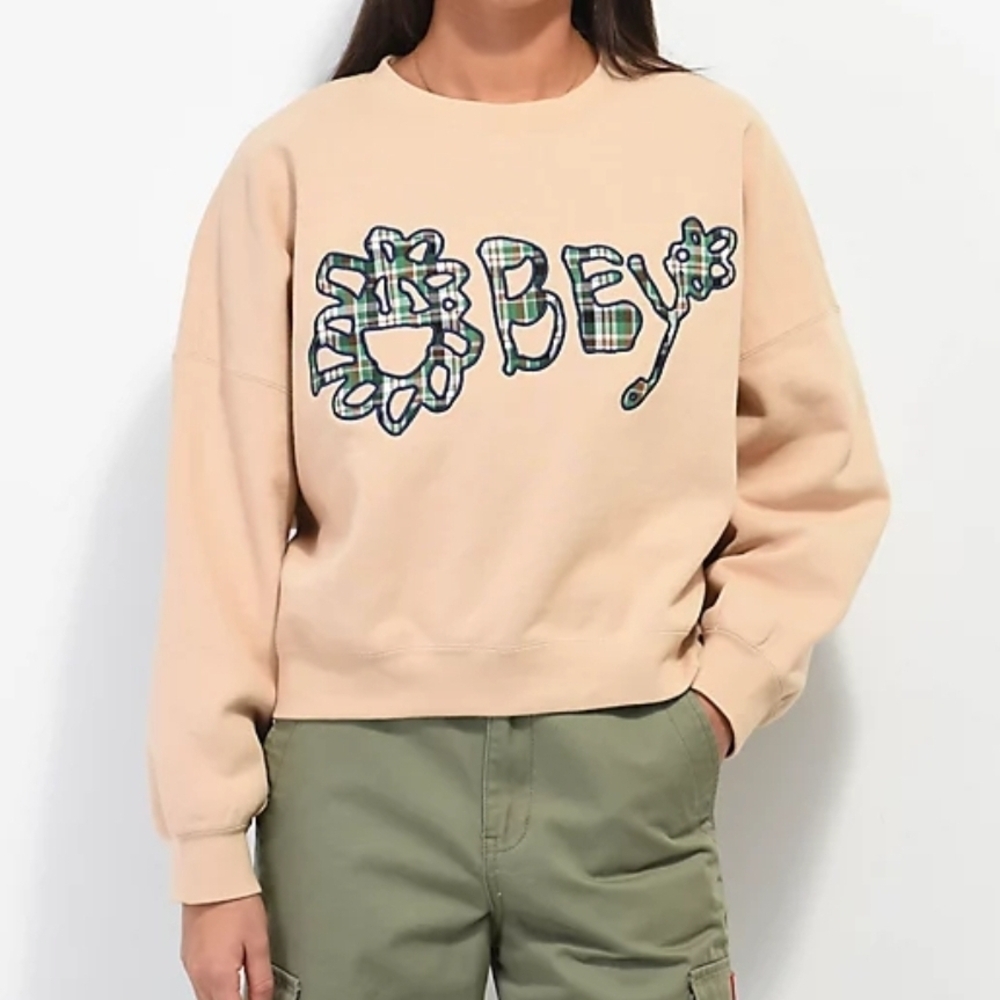 OBEY  Nana Oat Milk Crop Crewneck Sweatshirt